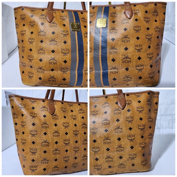 SOLD***Authentic MCM Visetos Striped Shopper Tote Bag Brown - Picture 11 of 15